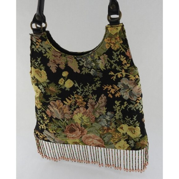Vintage Prezzo Floral Tapestry Sequin Emplished Fringe Beaded Festival Bag - Picture 4 of 10